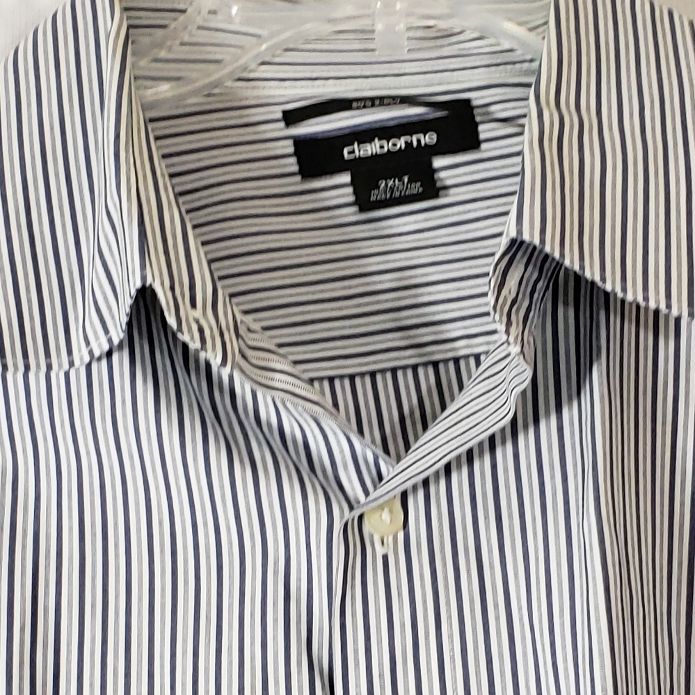 Claiborne 2XLT Pinstripe Dress Shirt Blue/Gray